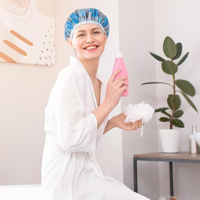 Pengxiaomei 6 Pcs Shower Cap, Reusable Waterproof Hair Cap Shower Caps Stocking Stuffers for Women Men Kids