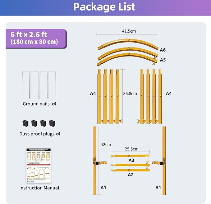 Hemmotop 6FT Arch Backdrop Stand Gold | Metal, Ground Stakes - Image 8