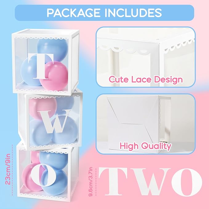 Two Birthday Decorations For Boy Girl, Baby Clear Blocks Party Decor - Image 2