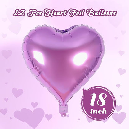 12 Pcs Light Purple Heart Balloons, 18 Inch Heart Foil Balloons Love Balloon - Image 2