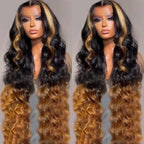 13x6 Lace Front Wigs Human Hair Pre Plucked Body Wave 13x6 1B/30 Ombre Transparent Lace Frontal Wigs With Baby Hairs Glueless Wigs Brown Highlight Balayage Wigs Human Hair Wigs For Women 24 Inch