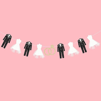 Bride and Groom Wedding Dress Garland Banner, 9.8 Ft Hanging Tuxedo and Gown by Tedercle