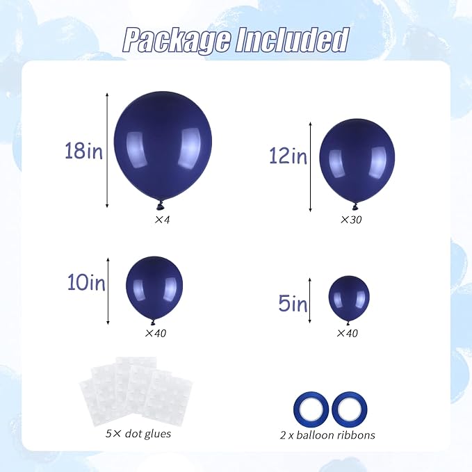 114pcs Navy Blue Balloons, 18 12 10 5 inch Balloons | Garland Arch kit - Image 2
