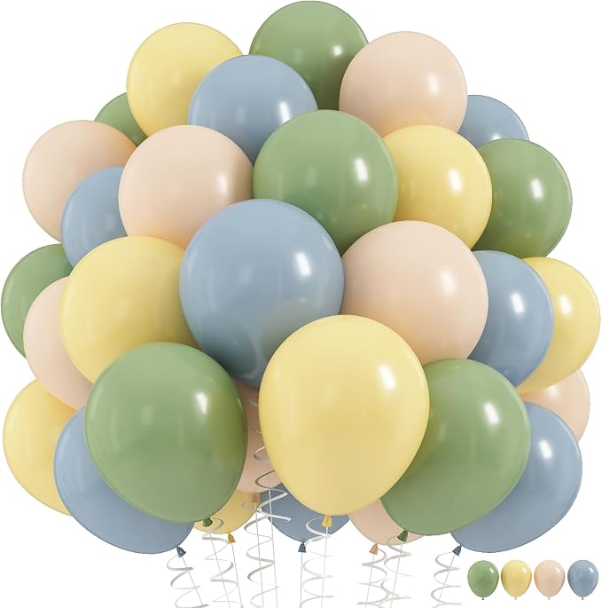 Blue and Green Balloons Sage Green Dusty Blue Yellow White Sand Balloons | by HILAVO