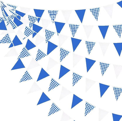 32Ft Deep Blue Party Decorations Blue Buffalo Plaid Checkered White Triangle by pinkblume
