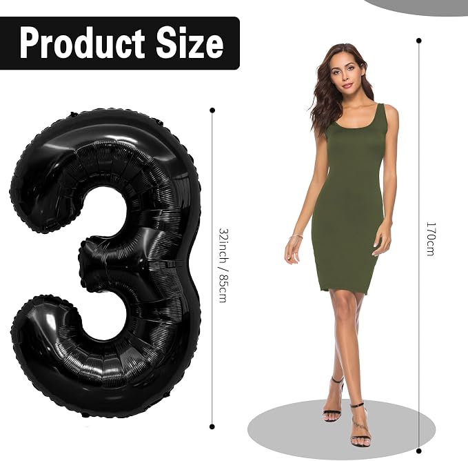 Black Number Balloons 30 Balloon Numbers 30th Number Balloon Foil Mylar Party - Image 2
