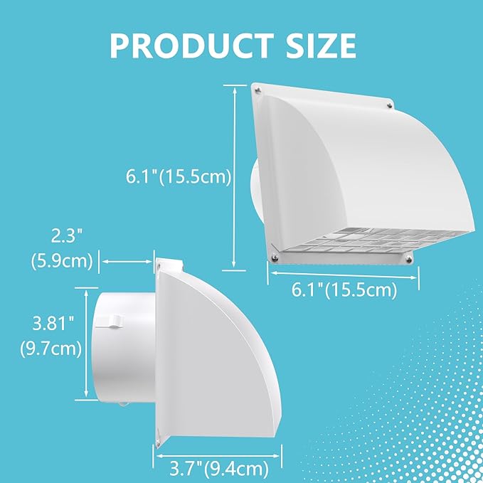 4 Inch Dryer Vent Cover Outside, HG Power Metal Exterior Vent Cover with Removable Screen & Cushioned Non-Return Flap, Air Wall Vent for House, Range Hood, AC, Opening Diameter: 3.81" White