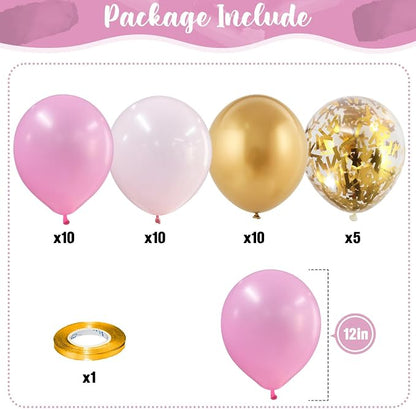 Pink Gold Balloons Set, 12 Inch Matte Pink Pastel Baby Pink Metallic Gold - Image 2