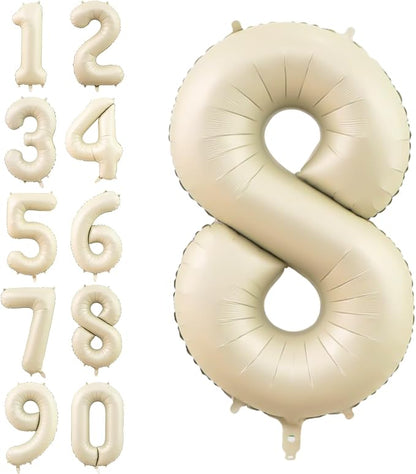 Number 8 Balloon Beige, 40 Inch Large Cream Foil 8 Helium Balloons by Dagelar