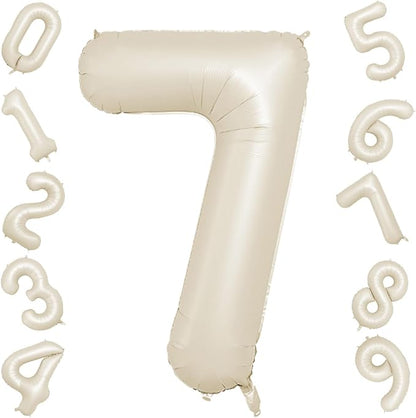 40 Inch Cream Number 7 Balloon, Digital 7 Cream White Giant 7 Foil Balloon by BIAPIAN