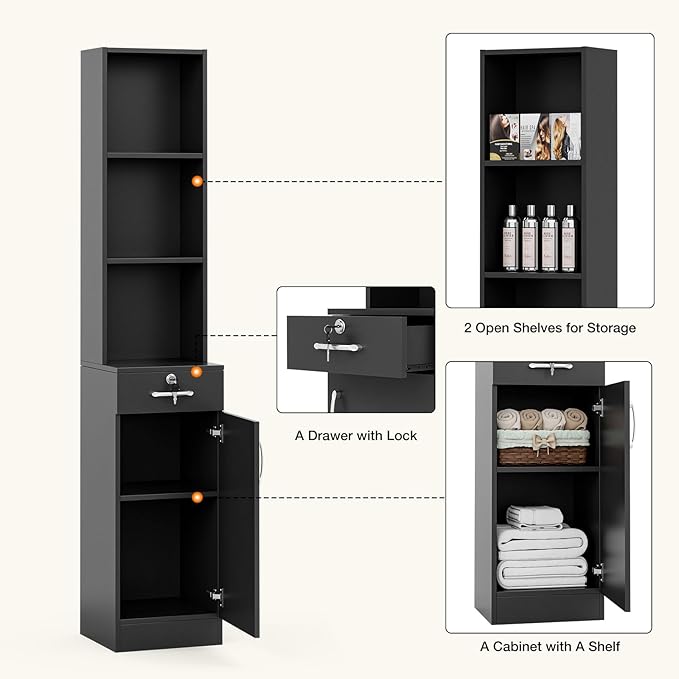 Wall Mount Salon Stations for Hair Stylist, Hair Salon Storage Cabinet, Beauty Barber Station with Lockable Drawer, Shelves, Storage Cabinet, Black