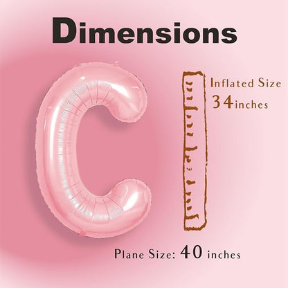 SUWEN 40 Inch Pink Large C Letter Balloons Big Foil Helium A-Z | Jumbo Mylar - Image 2