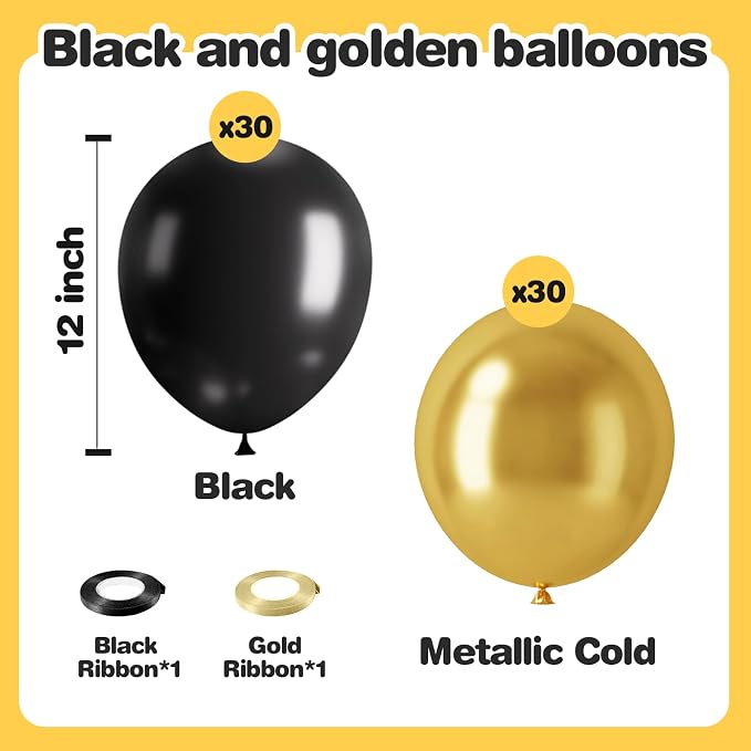 EMART Black and Gold Balloons 12 Inch 60pcs, Latex Balloons - Image 4