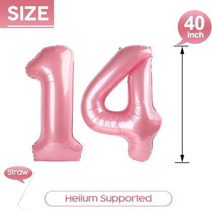 14 Balloon - Pastel Pink Birthday Number Balloons, 40 Inch Decorations | Pastel - Image 5