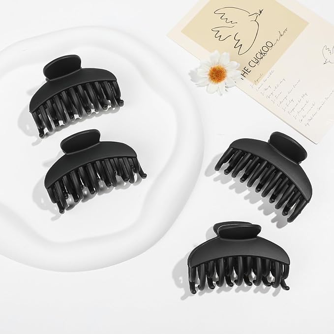 DEEKA 4 PCS 2.5 Inch Hair Claw Clips Double Row Teeth Matte Hair Jaw Clips Hair Barrettes Thick Medium Thin Hair Clips for Women (Black)