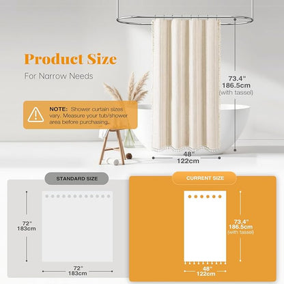 48 x 72 Boho Linen Heavy Duty Cloth Shower Curtain Set, Cream/Beige | Stall Size - Image 3