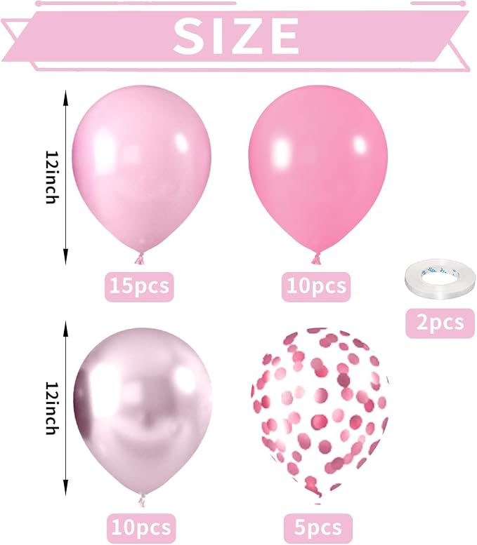 Metallic Chrome Pink 52 PCS 12 Inch Latex Balloons - Image 2