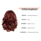 Ponytail Extension, Clip on Ponytails for Women, 9" Claw Clip in Short Curly Wavy Pony Hair Extension for Women - Red