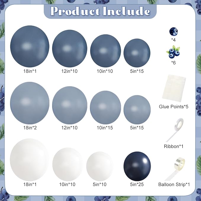 Blue White Balloon Arch Kit for Blueberry Baby Shower Birthday Decorations | - Image 5