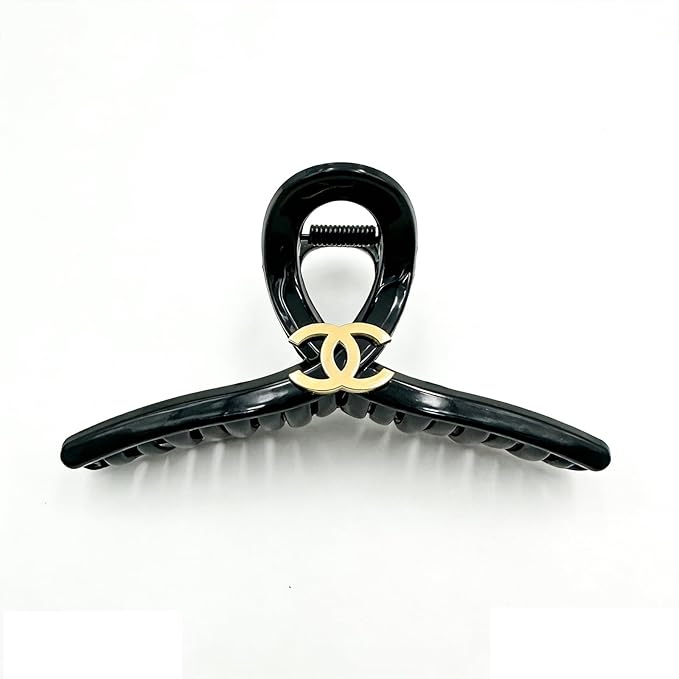 Shiny Black Large Hair Claw Clip with Gold Accent – Shatterproof & Long-Lasting Trendy Women’s Hair Styling Accessory