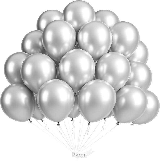 EMART Silver Balloons 12 Inch 60pcs, Latex Balloons by EMART