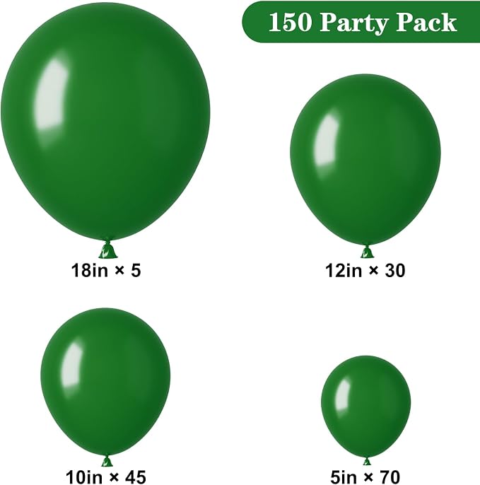APLANET 150pcs Dark Green Balloons Different Sizes 18 12 10 5 Inches Emerald - Image 7