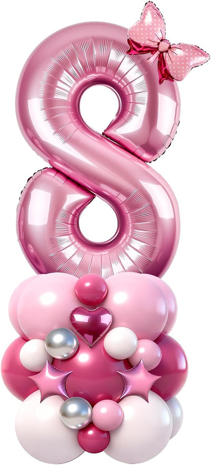 40 Inch Pink Number 8 Balloon Tower Set, Pastel Number Eight Foil Balloon by Unknown