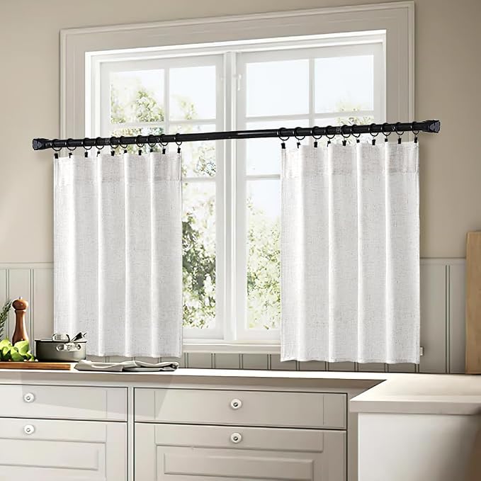 MIULEE Bleached Linen Kitchen Curtains 30 Inches Length 2 Panels Farmhouse | - Image 3