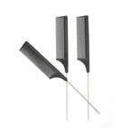 3 Pcs Rat Tail Combs Carbon Fiber Heat Resistant Teasing Hair Combs with Stainless Steel Pintail for All Hair Types (Black)