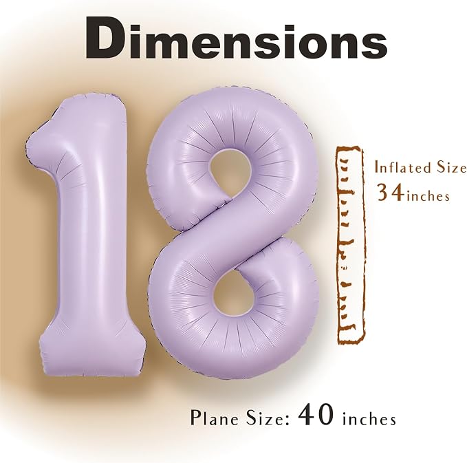SUWEN 40 Inch Light Purple Lavender Big 18 Balloon Number Foil Helium 0-9 | - Image 2