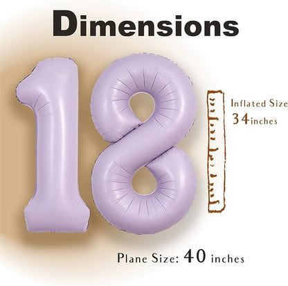 SUWEN 40 Inch Light Purple Lavender Big 18 Balloon Number Foil Helium 0-9 | - Image 2