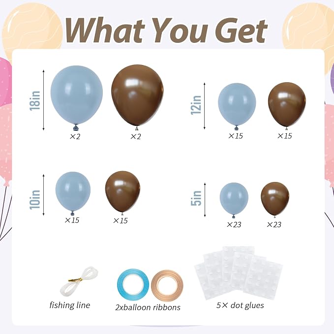 110pcs Dusty Blue and Brown Balloons Garland Arch Kit, 18/12/10/5 Inch | Dark - Image 2