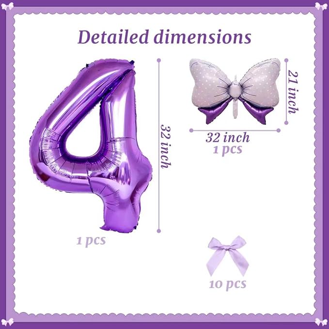 32 Inch Purple Butterfly Ribbon Number 4 And Bow Balloon Foil Film Balloon - Image 2