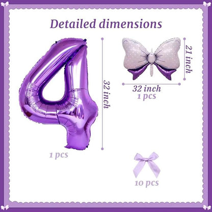 32 Inch Purple Butterfly Ribbon Number 4 And Bow Balloon Foil Film Balloon - Image 2