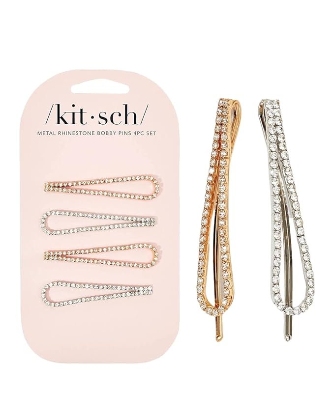 Kitsch Rhinestone Silver and Gold Hair Accessories for Women, Stylish Hair Gems | Decorative Bobby Pins for Weddings, Party, Prom, Events or Everyday Look | Ideal Gifts for Women - Set of 4