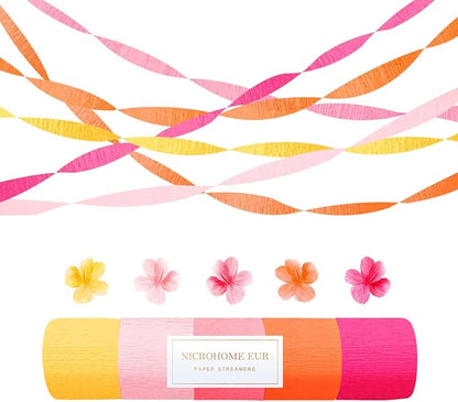 NICROHOME EUR Retro Orange Pink Summer Party Crepe Paper Streamers 5 Rolls | by NICROHOMEEUR