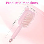 Retractable Air Cushion Massage Comb for Woman, Comfortable Self-Cleaning Detangling Hair Clean Brush with Pull Ring Anti-Static Comb for All Hair Types (Pink)