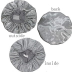 VEYRNEIC Hair Satin Bonnet for Sleeping Shower Caps Silk Chemo Caps with Wide Elastic Band Night Sleep Cap Bonnets for Black Women Braids with Satin Storage Bag (Silver)
