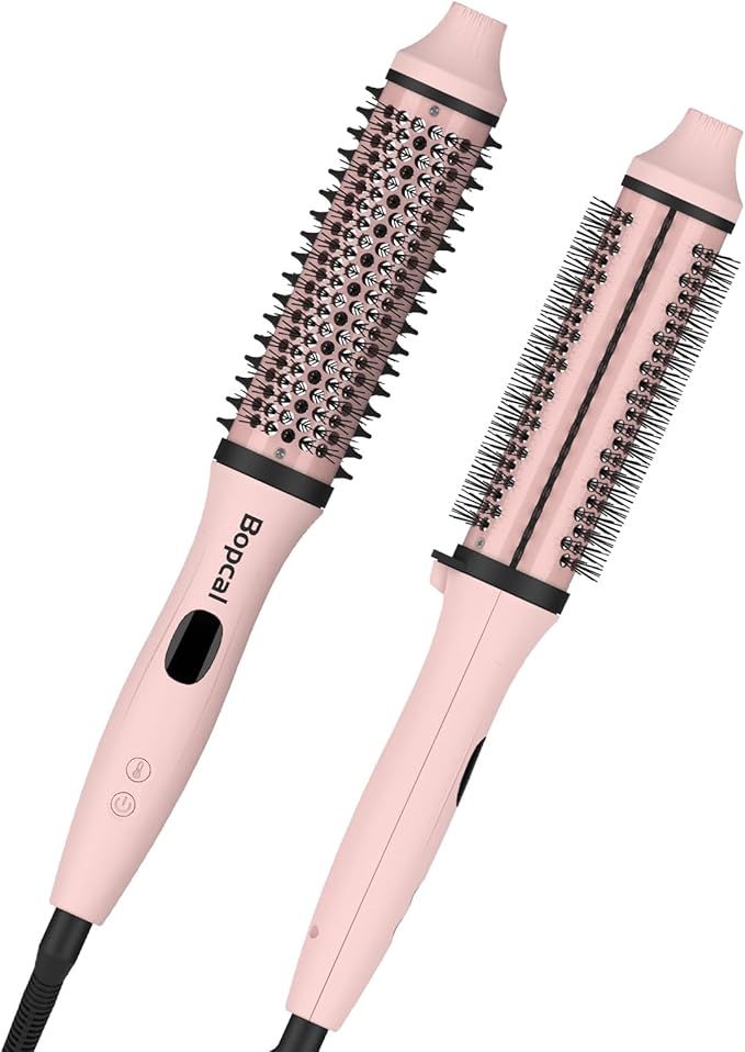 Dual Voltage Thermal Brush, 1.5 Inch Heated Round Brush for Blowout Look, Heated Curling Styler with Negative Ions & Ceramic for Volumizing, 6 Temps & Auto Shut-Off, No Damage, Pink
