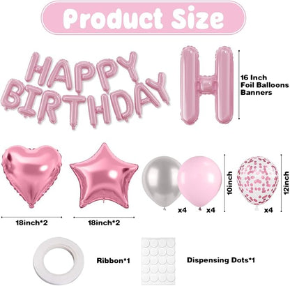 29PC Pastel Pink Happy Birthday Balloons Banner, 16 Inch Aluminum Letter Banner - Image 2