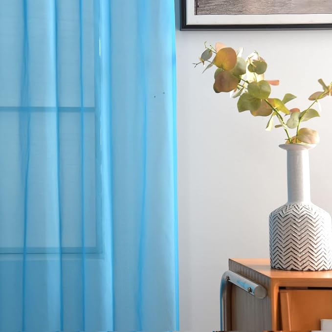 SpaceDresser Basic Rod Pocket Sheer Voile Window Curtain Panels Cyan Blue 1 - Image 3