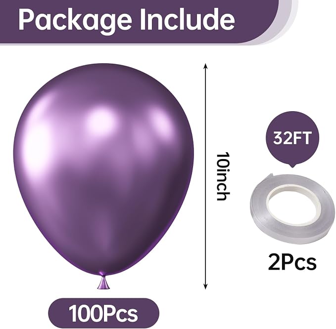 10 Inch Metallic Purple Balloons - Image 2