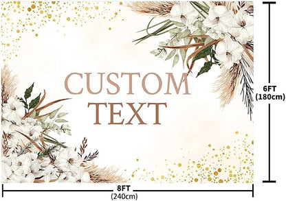 MEHOFOND Custom Boho Happy Anniversary Backdrop White Floral Bohemia Pampas - Image 4