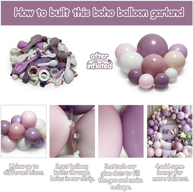 Purple Pink Balloon Arch Kit, Double Stuffed Pastel Pink Lavender White Beige - Image 4