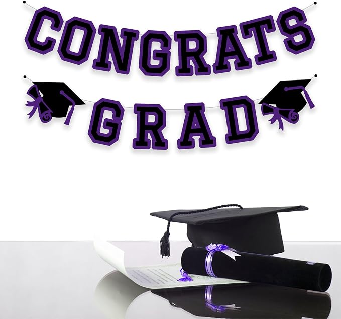 Congrats Grad Banner Graduation Party Banner Decoration Hanging Garland High - Image 3