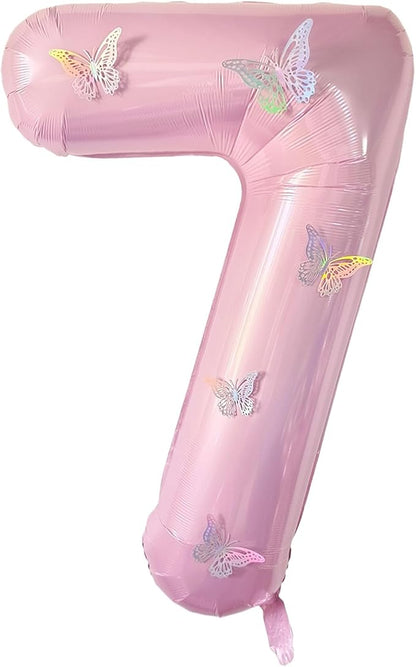 40 Inch Number Balloon Pink Large Mylar Foil Pink Number Balloons and Butterfly by GLASNES