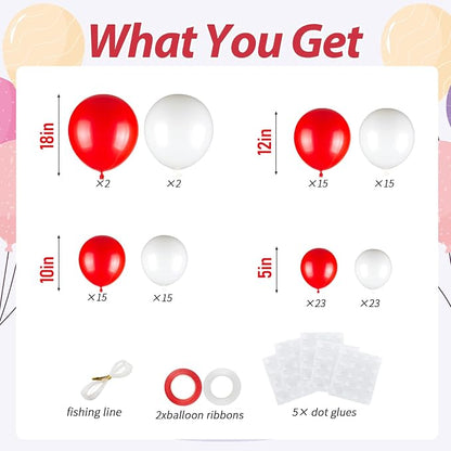 110pcs Red and White Balloons Garland Arch Kit, 18/12/10/5 Inch Balloons | - Image 2