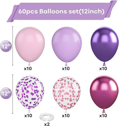 Purple Pink Balloons, 60 Packs 12 Inch Metallic Purple Pink Confetti Balloons - Image 2