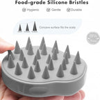 FREATECH Massager Shampoo Brush with Soft Silicone Bristles for Scalp Care, Shower Hair Scalp Scrubber Exfoliator for Dandruff Removal and Hair Growth, Wet & Dry for Men, Women and Kids, Grey