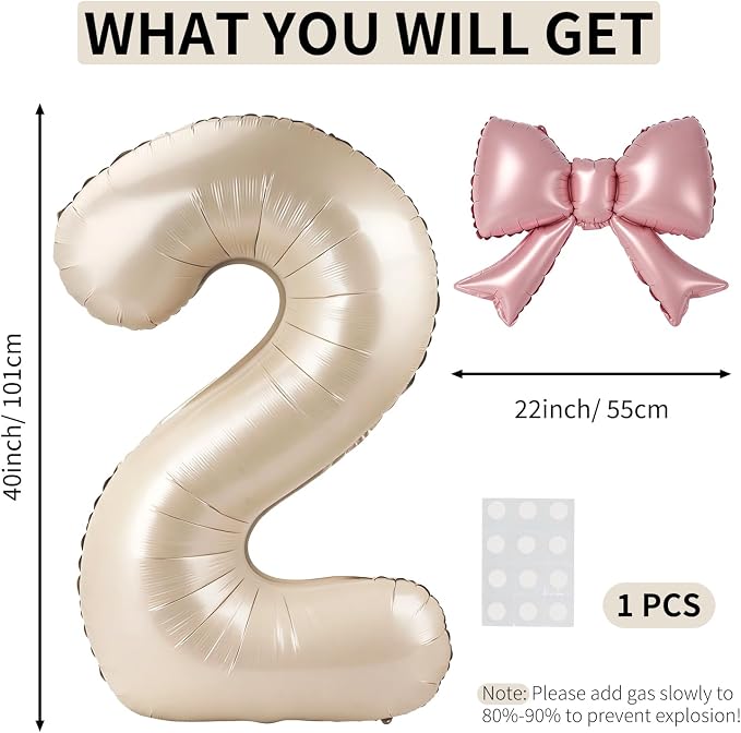40 Inch Cream Number 2 Balloon - Image 2